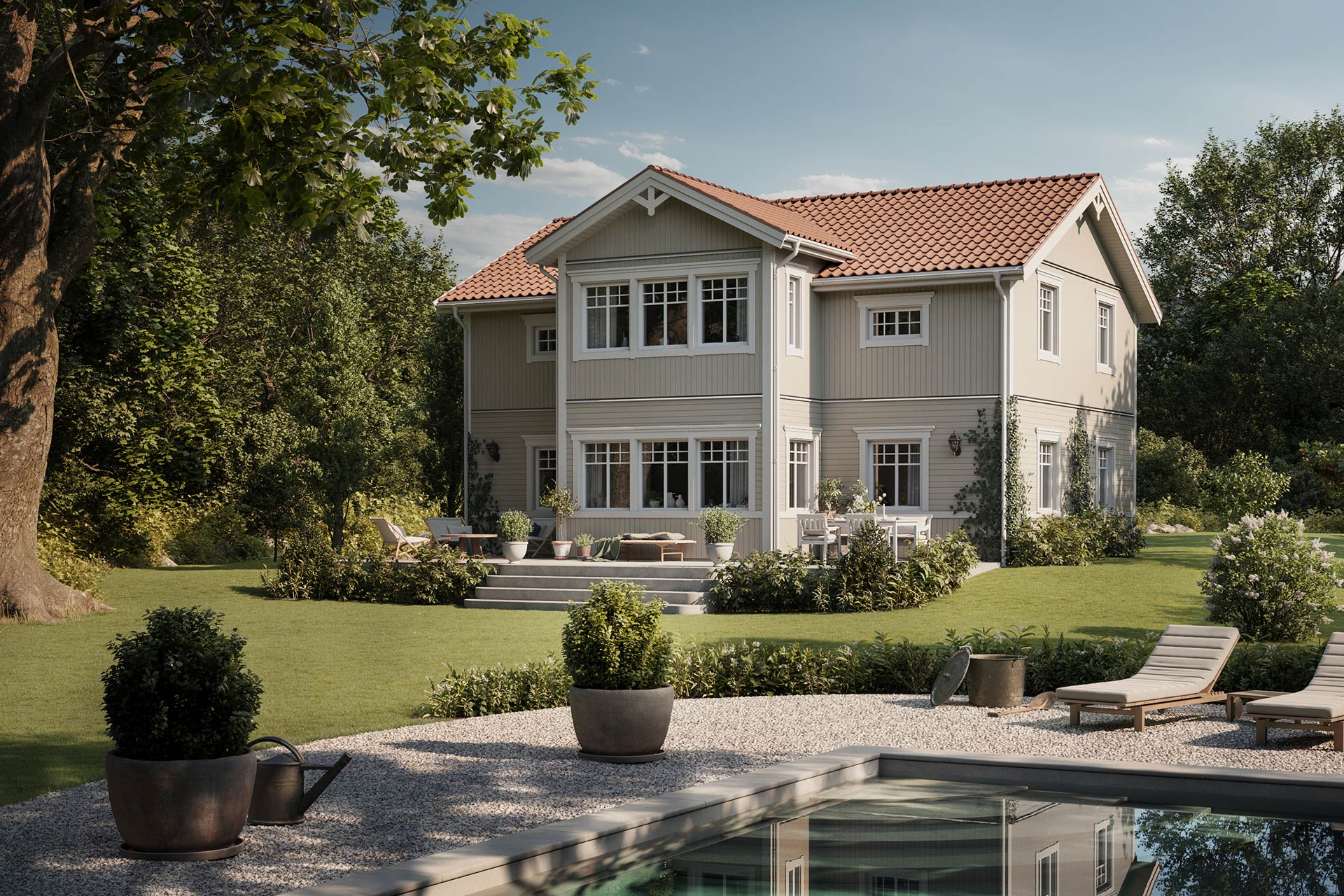 Modern bostadsrättsförening i skogsmiljö